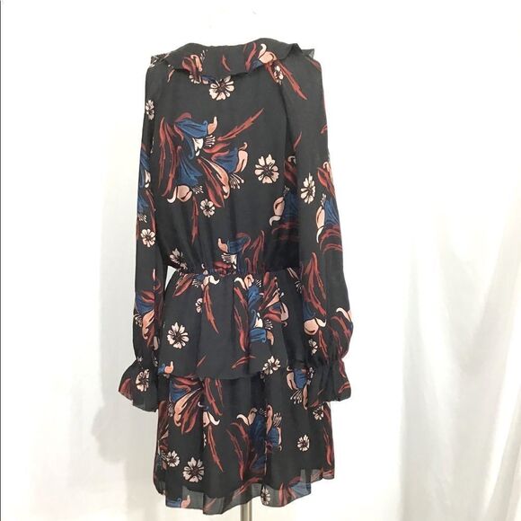 Joie Nour Black Flora Silk Ruffle Neck Long Sleeve Mini Dress New With Tag Sz S - Picture 3 of 7